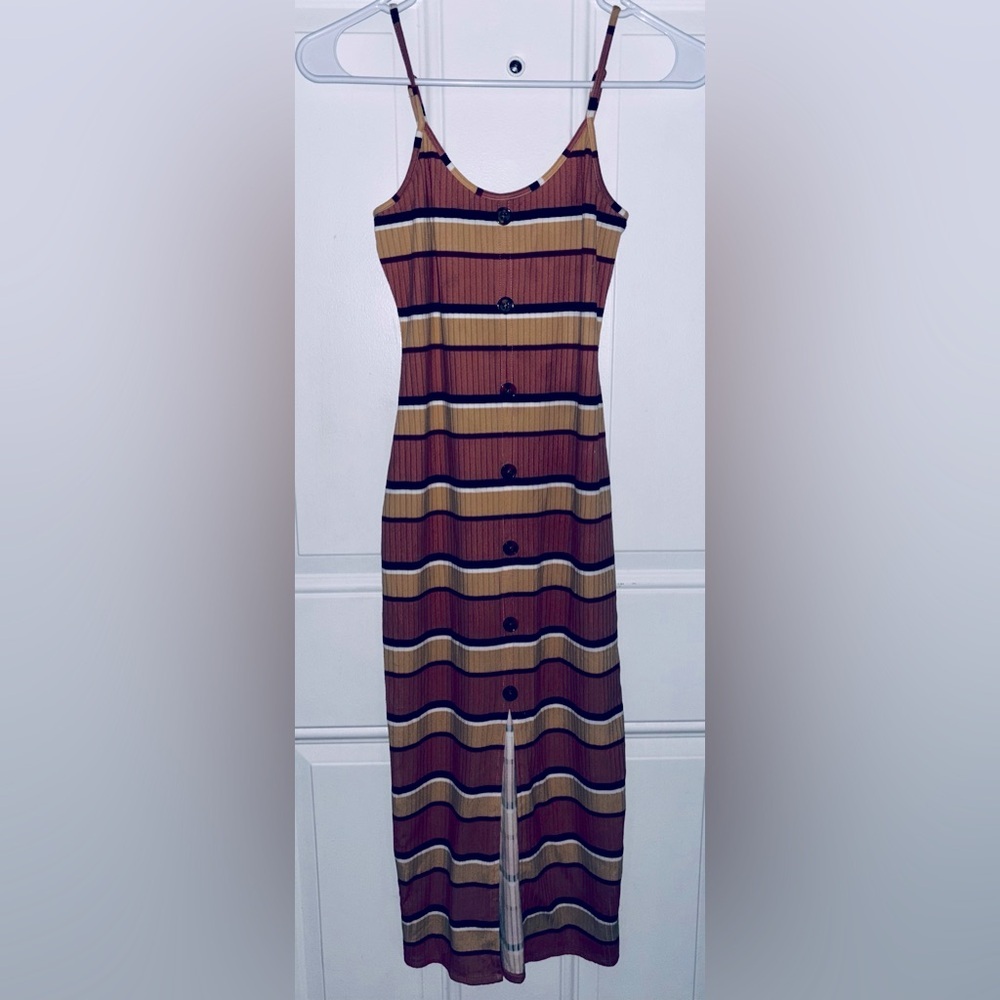 No Boundaries Brown and Tan Striped Midi Dress